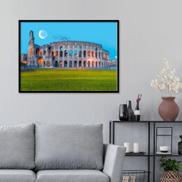 Plakat w ramie Księżyc nad Koloseum w Rzymie, Włochy