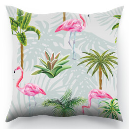 Poduszka Różowe flamingi i palmy na przygaszonym tle