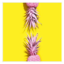 Plakat samoprzylepny Różowe ananasy na żółtym tle