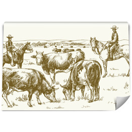 Fototapeta Wypas bydła przez dwóch kowbojów