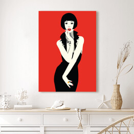 Obraz na płótnie Moda kobieta w stylu pop-art na czerwonym tle