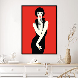 Plakat w ramie Moda kobieta w stylu pop-art na czerwonym tle