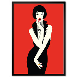 Plakat w ramie Moda kobieta w stylu pop-art na czerwonym tle