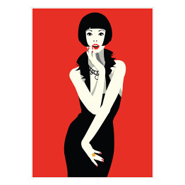 Plakat Moda kobieta w stylu pop-art na czerwonym tle