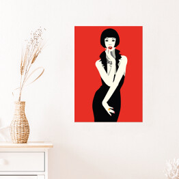 Plakat Moda kobieta w stylu pop-art na czerwonym tle