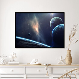 Plakat w ramie Piękno kosmosu, planety, gwiazdy i galaktyki w nieskończonym wszechświecie. Elementy tego obrazu dostarczone przez NASA