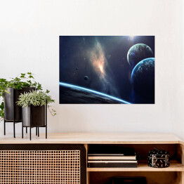 Plakat Piękno kosmosu, planety, gwiazdy i galaktyki w nieskończonym wszechświecie. Elementy tego obrazu dostarczone przez NASA