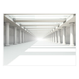 Plakat Białe pomieszczenie z symetrycznymi kolumnami 3D