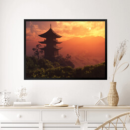 Obraz w ramie Chiński dom na tle zachodu slońca