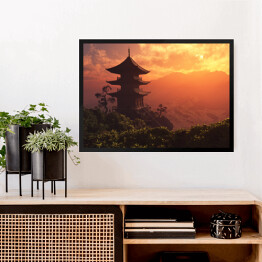Obraz w ramie Chiński dom na tle zachodu slońca