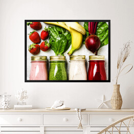 Obraz w ramie Wielobarwne koktajle i soki z warzyw i owoców