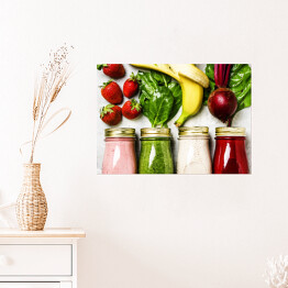 Plakat samoprzylepny Wielobarwne koktajle i soki z warzyw i owoców