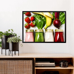 Obraz w ramie Wielobarwne koktajle i soki z warzyw i owoców