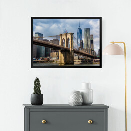 Obraz w ramie Most Brookliński i panorama Manhattanu w USA