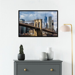 Plakat w ramie Most Brookliński i panorama Manhattanu w USA