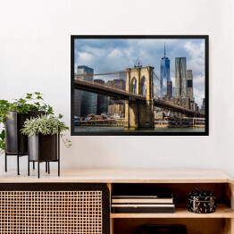 Obraz w ramie Most Brookliński i panorama Manhattanu w USA