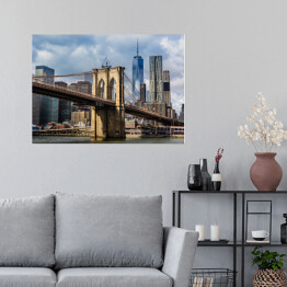 Plakat Most Brookliński i panorama Manhattanu w USA