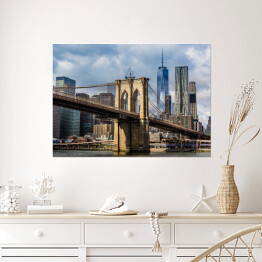 Plakat samoprzylepny Most Brookliński i panorama Manhattanu w USA