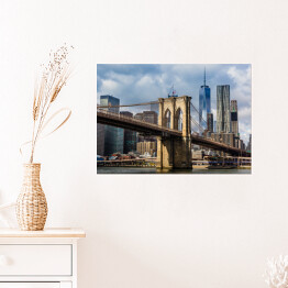 Plakat samoprzylepny Most Brookliński i panorama Manhattanu w USA