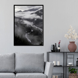 Plakat w ramie Góry Kanady we mgle w odcieniach szarości