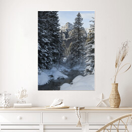 Plakat samoprzylepny Rzeka w śnieżnym lesie, Kanada