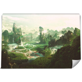 Fototapeta winylowa zmywalna Krajobraz gór i lasów fantasy 3D