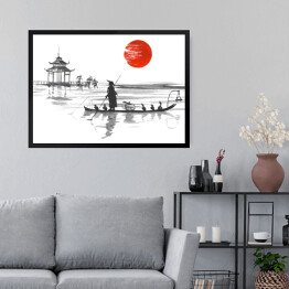 Obraz w ramie Tradycyjny japoński obraz - człowiek w łodzi