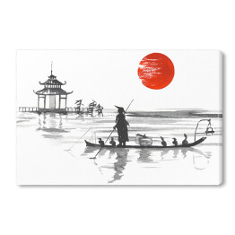 Obraz na płótnie Tradycyjny japoński obraz - człowiek w łodzi
