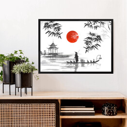 Obraz w ramie Tradycyjny japoński obraz - człowiek z łodzi