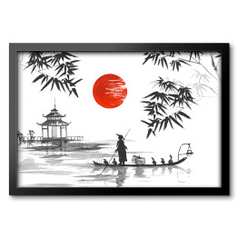 Obraz w ramie Tradycyjny japoński obraz - człowiek z łodzi
