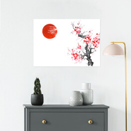 Tradycyjny japoński obraz - kwitnąca wiśnia