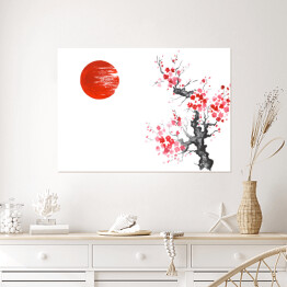 Tradycyjny japoński obraz - kwitnąca wiśnia