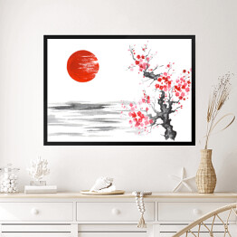 Obraz w ramie Tradycyjny japoński obraz - kwitnąca wiśnia nad rzeką