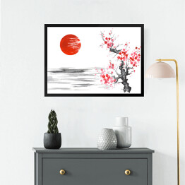 Obraz w ramie Tradycyjny japoński obraz - kwitnąca wiśnia nad rzeką