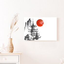 Obraz na płótnie Tradycyjny japoński obraz - dwie światynie w górach