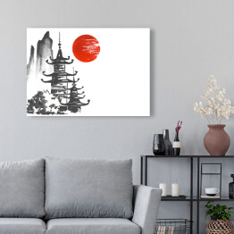 Obraz na płótnie Tradycyjny japoński obraz - dwie światynie w górach