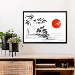 Obraz w ramie Tradycyjny japoński obraz - roślinność na brzegu rzeki