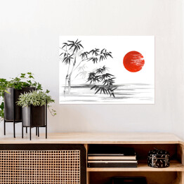 Plakat Tradycyjny japoński obraz - roślinność na brzegu rzeki