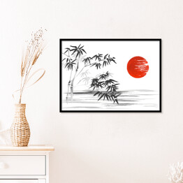 Plakat w ramie Tradycyjny japoński obraz - roślinność na brzegu rzeki