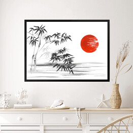 Obraz w ramie Tradycyjny japoński obraz - roślinność na brzegu rzeki
