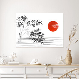 Plakat samoprzylepny Tradycyjny japoński obraz - roślinność na brzegu rzeki