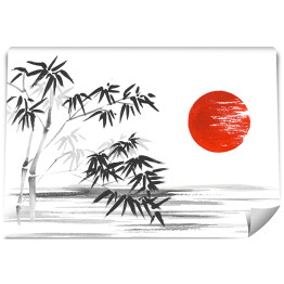 Tradycyjny japoński obraz - roślinność na brzegu rzeki