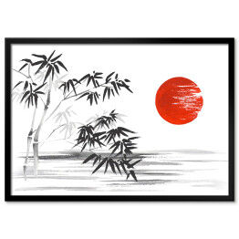 Plakat w ramie Tradycyjny japoński obraz - roślinność na brzegu rzeki