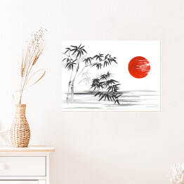Plakat Tradycyjny japoński obraz - roślinność na brzegu rzeki