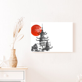 Obraz na płótnie Tradycyjny japoński obraz - Świątynia i słońce