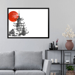 Obraz w ramie Tradycyjny japoński obraz - Świątynia i słońce