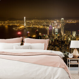 Fototapeta winylowa zmywalna Hong Kong nocą - widok od szczytu nad dużym miastem, Azja