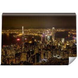 Fototapeta samoprzylepna Hong Kong nocą - widok od szczytu nad dużym miastem, Azja