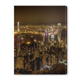 Obraz na płótnie Hong Kong nocą - widok od szczytu nad dużym miastem, Azja