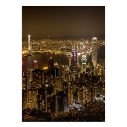 Plakat Hong Kong nocą - widok od szczytu nad dużym miastem, Azja